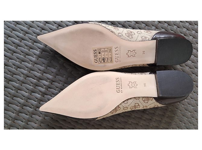 Guess Monogram Canvas & Brown Leather Ballet Flats Beige - view 5