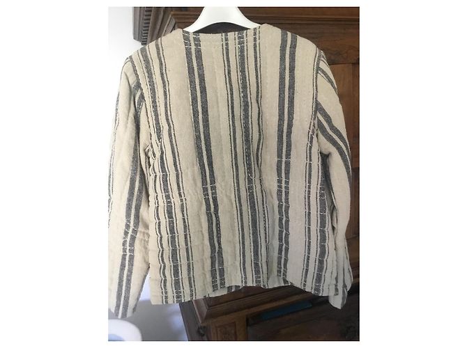 Laurence Dolige Chaqueta corta de seda a rayas Laurence Doligé Beige Gris antracita - vista 2