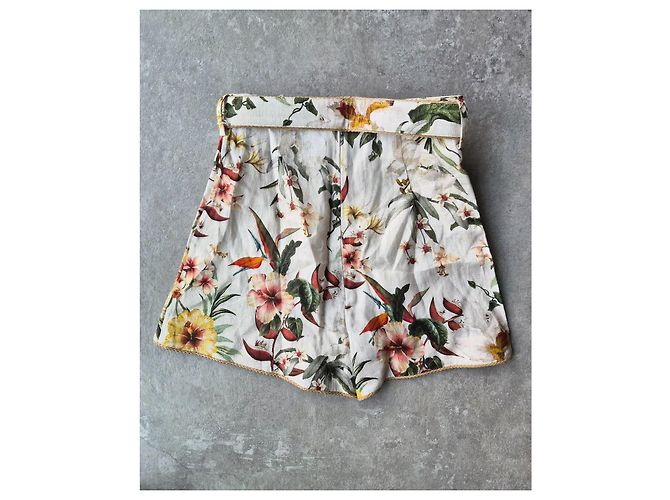 Zimmermann Lexi Fitted Leinen-Shorts mit Blumenprint Braun Weiß Rot Grün Gelb - Ansicht 5