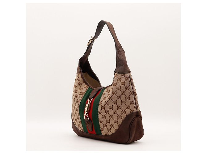 Gucci Borsa Hobo Jackie in tela monogramma GG Marrone Rosso Verde - vista 2
