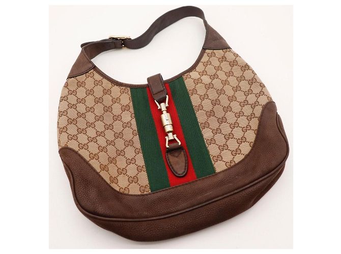 Gucci Borsa Hobo Jackie in tela monogramma GG Marrone Rosso Verde - vista 6