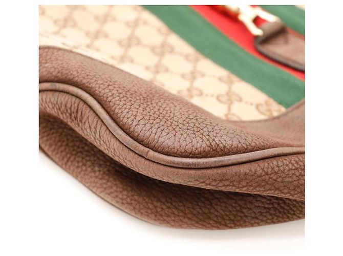 Gucci Borsa Hobo Jackie in tela monogramma GG Marrone Rosso Verde - vista 9
