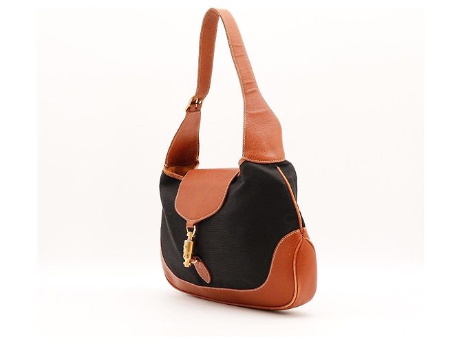 Gucci Jackie Borsa Hobo in Tela Nera e Pelle Marrone Nero - vista 2
