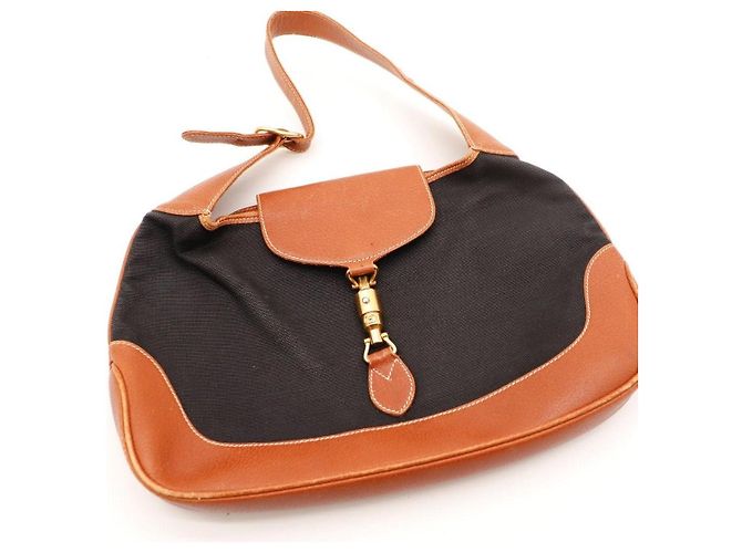 Gucci Jackie Borsa Hobo in Tela Nera e Pelle Marrone Nero - vista 6
