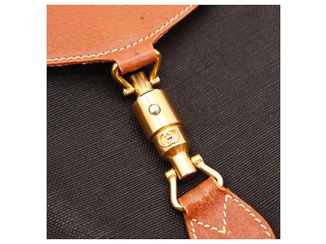 Gucci Jackie Borsa Hobo in Tela Nera e Pelle Marrone Nero - vista 7