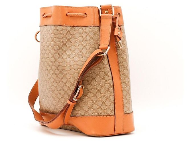 Céline Celine Bolsa Bucket Monograma Triomphe Marrom Bege - vista 4