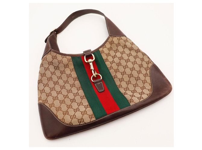 Gucci GG Monogramm Canvas Hobo-Bag mit Web-Streifen Braun Rot Beige Grün - Ansicht 6