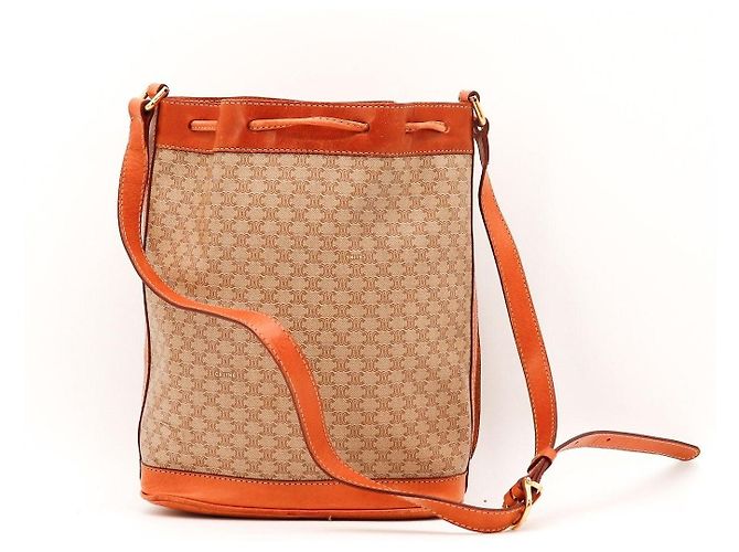Céline Celine Bolsa Bucket Tela Monograma e Couro Marrom - vista 3