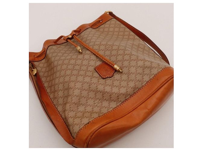 Céline Celine Bolsa Bucket Tela Monograma e Couro Marrom - vista 6