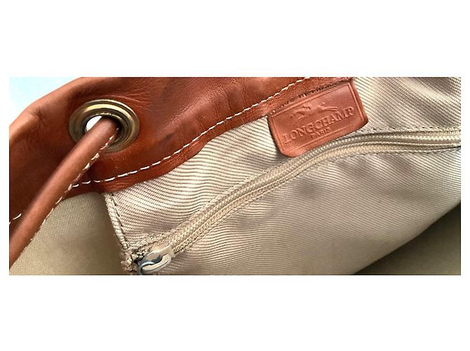 Longchamp Beuteltasche aus Leder und beschichtetem Canvas Braun Schwarz - Ansicht 11