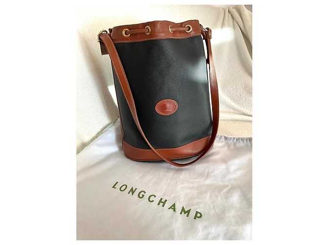 Longchamp Beuteltasche aus Leder und beschichtetem Canvas Braun Schwarz - Ansicht 2