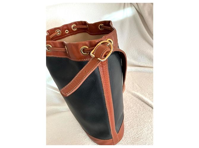 Longchamp Beuteltasche aus Leder und beschichtetem Canvas Braun Schwarz - Ansicht 6