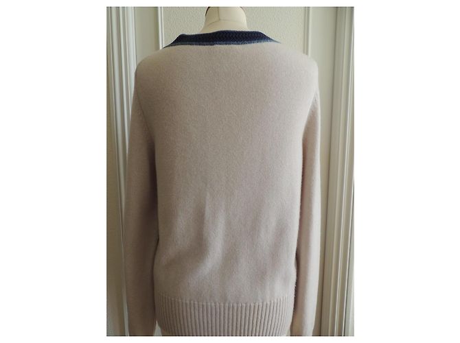 Chanel Langer Kaschmir-Cardigan beige und jeansblau Größe 40 - Ansicht 6