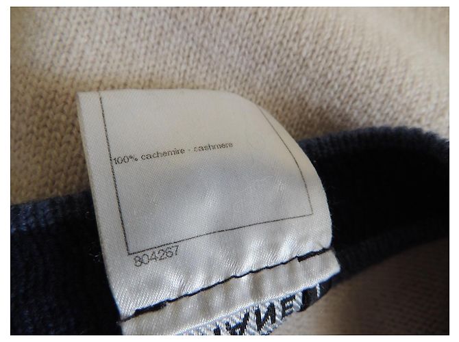 Chanel Langer Kaschmir-Cardigan beige und jeansblau Größe 40 - Ansicht 8