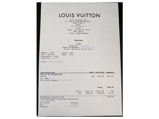 Louis Vuitton Keepall Bandoulière 35 Monogram Taurillon noir – M22765 – Fattura / Full Set Nero - vista 11