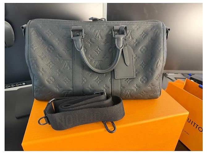 Louis Vuitton Keepall Bandoulière 35 Monogram Taurillon noir – M22765 – Fattura / Full Set Nero - vista 5