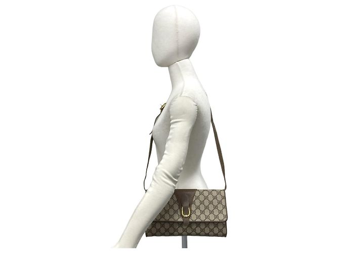 Gucci Old GG Logo Pattern Schultertasche aus Leder Braun - Ansicht 2
