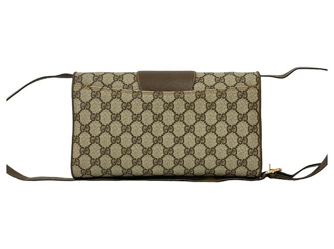 Gucci Old GG Logo Pattern Schultertasche aus Leder Braun - Ansicht 3