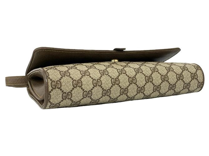 Gucci Old GG Logo Pattern Schultertasche aus Leder Braun - Ansicht 7
