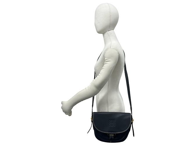 Loewe Vintage Anagram Logo Schultertasche aus Leder Marineblau - Ansicht 2