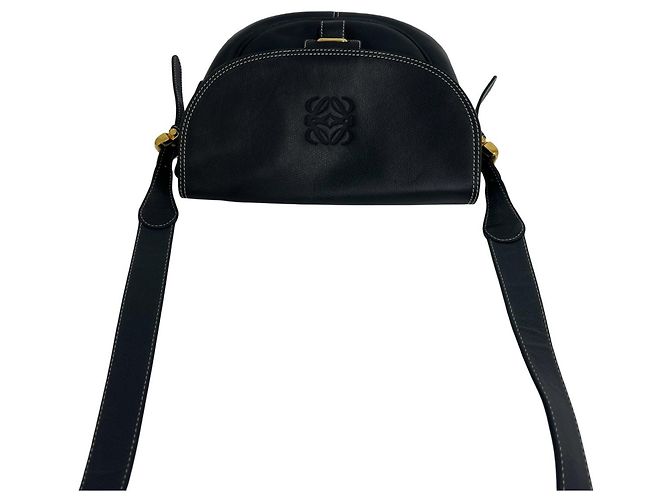 Loewe Vintage Anagram Logo Schultertasche aus Leder Marineblau - Ansicht 4