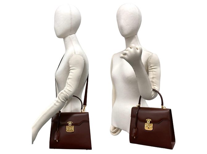 Borsa a tracolla 2 vie in pelle con logo e chiusura Old Lady Lock GUCCI Marrone - vista 2