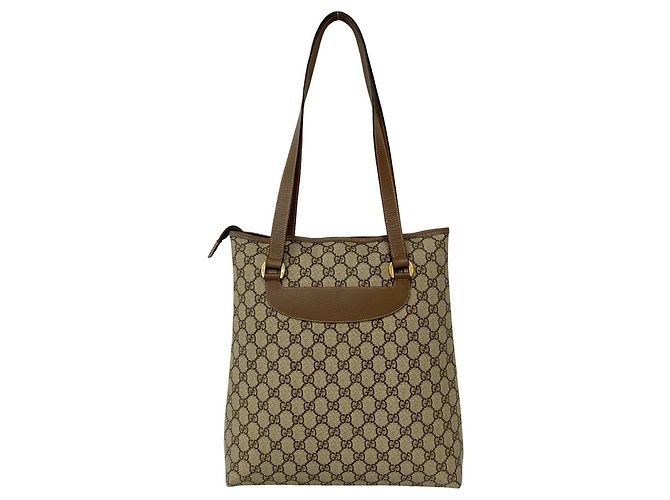 Borsa Tote in pelle Gucci Old GG Logo Pattern Marrone - vista 3