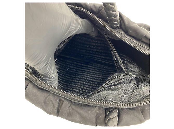 Ribbon Bolsa Prada em nylon Tessuto e couro com logo triângulo e fita Preto - vista 10