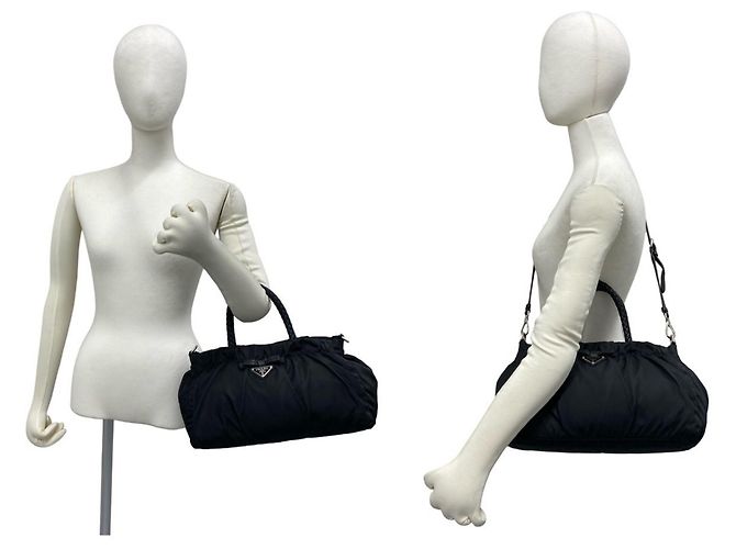 Ribbon Bolsa Prada em nylon Tessuto e couro com logo triângulo e fita Preto - vista 2