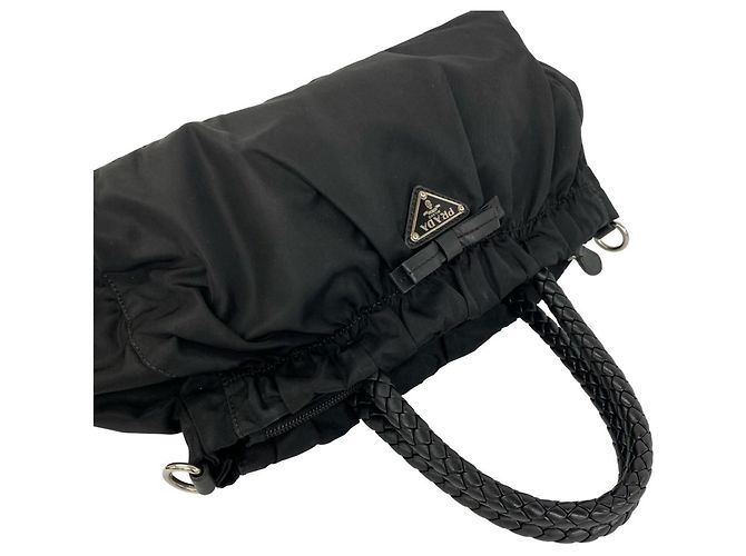 Ribbon Bolsa Prada em nylon Tessuto e couro com logo triângulo e fita Preto - vista 4