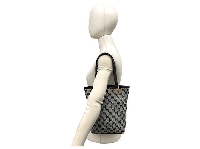 Gucci Mini Tote Bag aus Leder und Canvas mit GG Logo Muster Schwarz - Ansicht 2