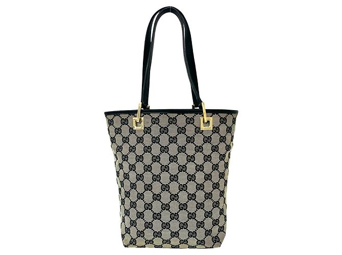 Gucci Mini Tote Bag aus Leder und Canvas mit GG Logo Muster Schwarz - Ansicht 3
