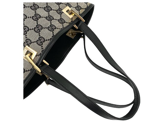 Gucci Mini Tote Bag aus Leder und Canvas mit GG Logo Muster Schwarz - Ansicht 4