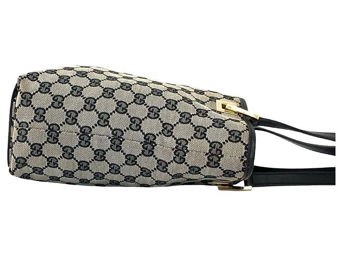 Gucci Mini Tote Bag aus Leder und Canvas mit GG Logo Muster Schwarz - Ansicht 6