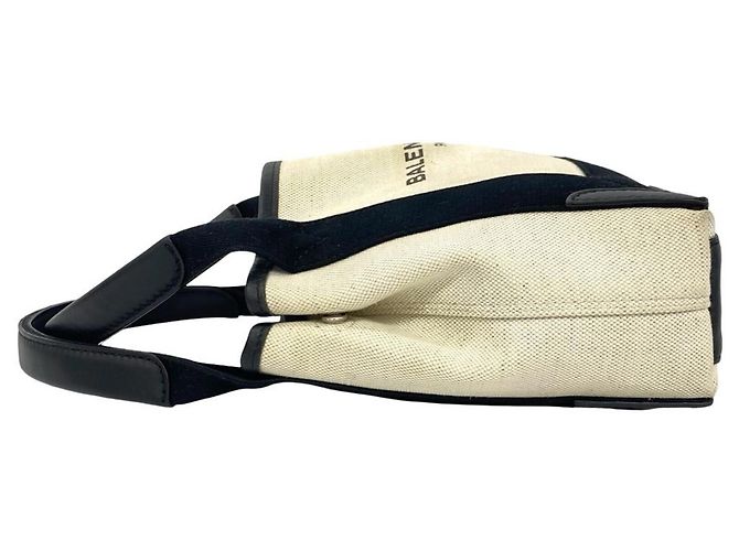 Borsa Balenciaga Cabas Logo in tela e pelle blu navy Nero Crudo - vista 5