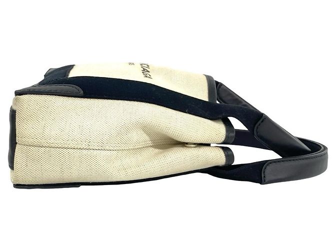 Borsa Balenciaga Cabas Logo in tela e pelle blu navy Nero Crudo - vista 6