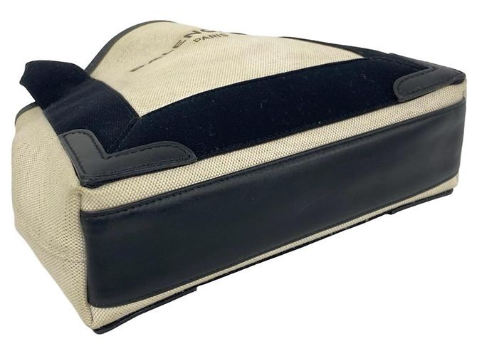 Borsa Balenciaga Cabas Logo in tela e pelle blu navy Nero Crudo - vista 7