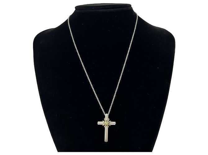 Autre Marque Collana Croce Tiffany Vintage Signature Argento D'oro - vista 2