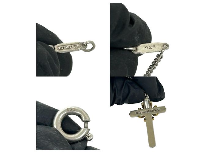 Autre Marque Collana Croce Tiffany Vintage Signature Argento D'oro - vista 3