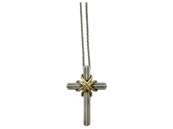 Autre Marque Collana Croce Tiffany Vintage Signature Argento D'oro - vista 4