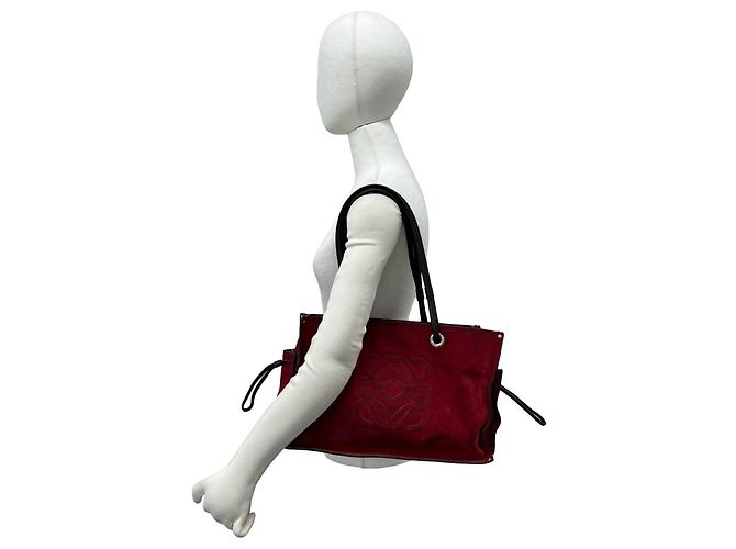 Borsa Tote in pelle scamosciata con logo ricamato Loewe Marrone Rosso - vista 2