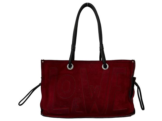 Borsa Tote in pelle scamosciata con logo ricamato Loewe Marrone Rosso - vista 3