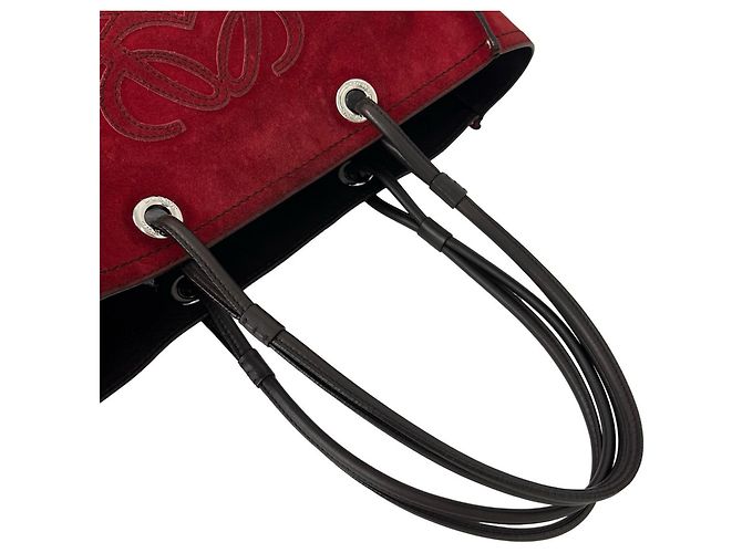 Borsa Tote in pelle scamosciata con logo ricamato Loewe Marrone Rosso - vista 4