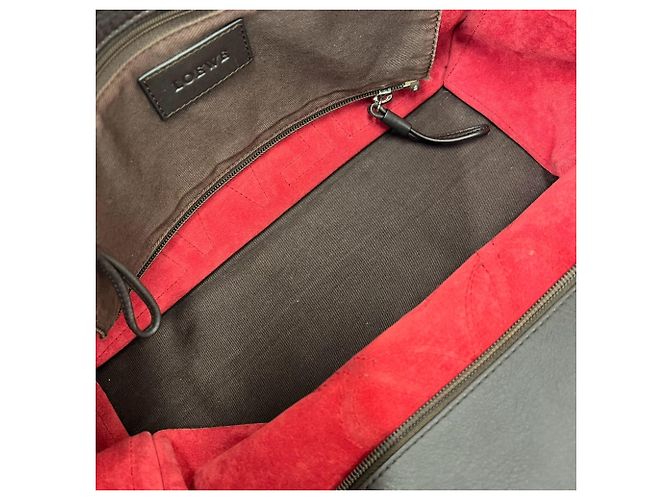 Borsa Tote in pelle scamosciata con logo ricamato Loewe Marrone Rosso - vista 9
