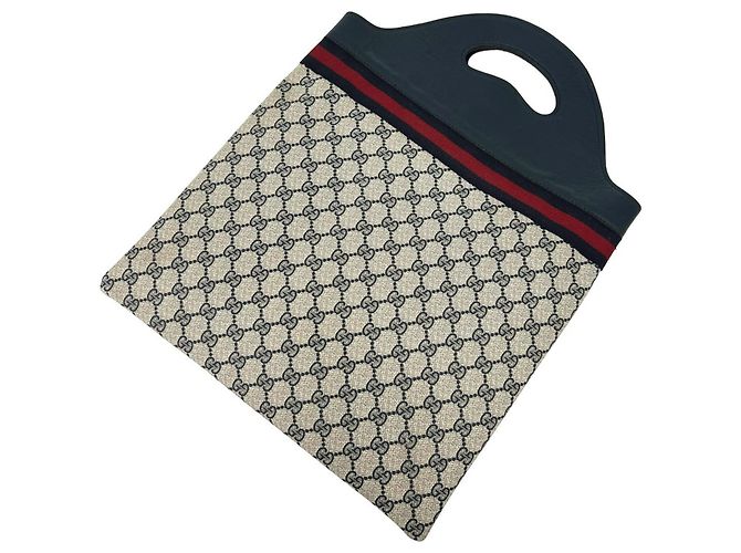 Gucci Vintage Sherry Line Lederhandtasche Rot Marineblau - Ansicht 3