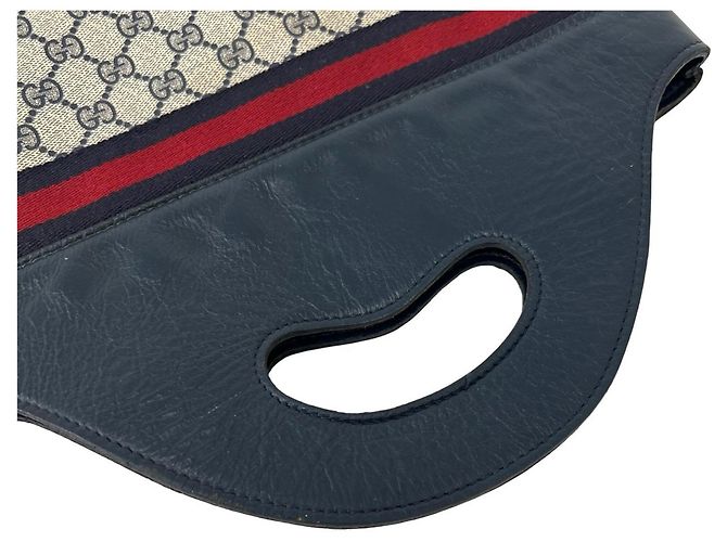 Gucci Vintage Sherry Line Lederhandtasche Rot Marineblau - Ansicht 4