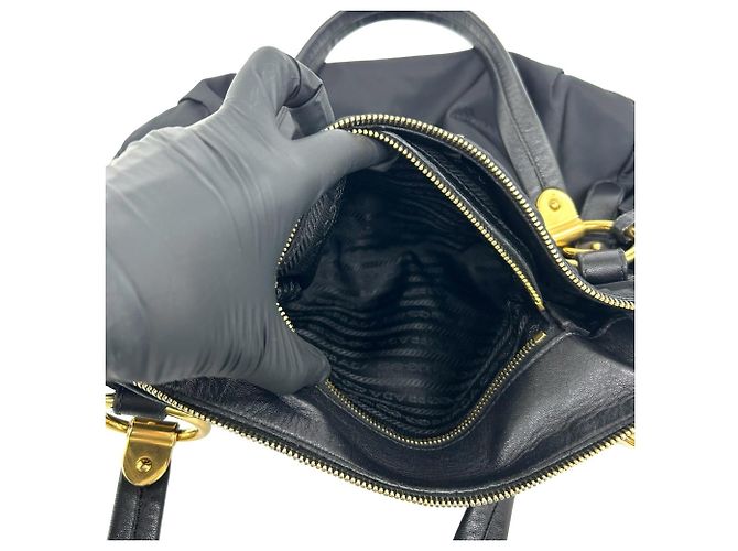 Tote Sac cabas Prada en Tessuto Pocono avec logo métallique Noir - vue 10