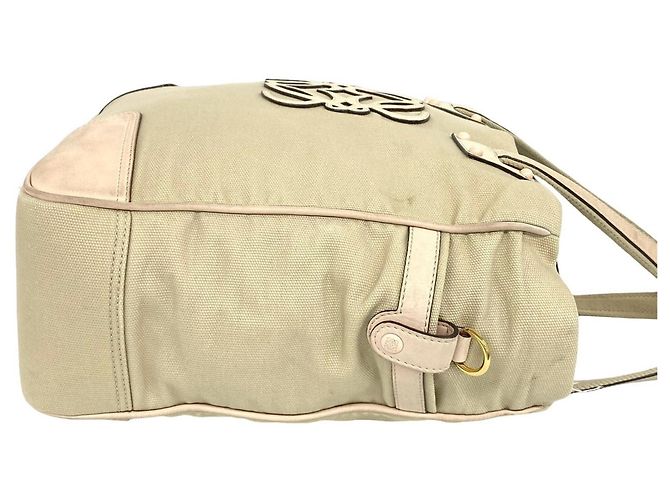 Bolsa de Ombro 2-Way em Couro e Lona Anagram LOEWE Rosa Bege - vista 6
