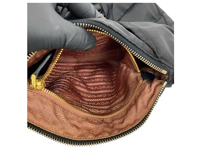 Prada Tessuto Pocono Nylon Leather Handbag Black - view 10