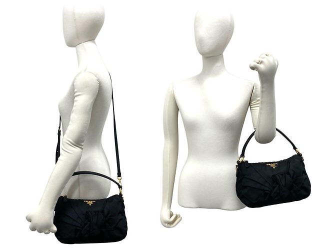 Prada Tessuto Pocono Nylon Leather Handbag Black - view 2